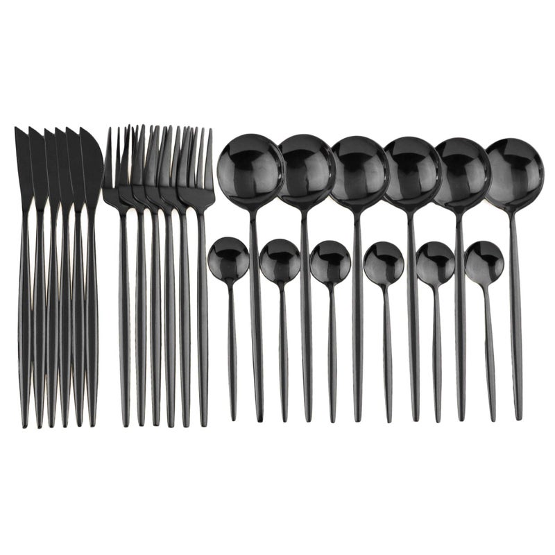 JANKNG 24-Piece Flatware Set, 18/0 Stainless Steel Knife Fork Spoon Teaspoon Silverware Set, Service for 6, Mirror Black - Image 1